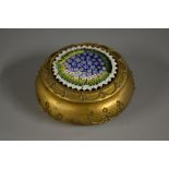 A 19th century Italian mocro-mosaic and gilt metal circular snuff box or bonbonniere,