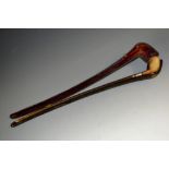 A 19th century church warden pipe, Meerschaum bowl, horn stem, silver-coloured metal ferule,