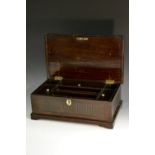 A 19th century Anglo-Indian hardwood clerk's box, hinged cover enclosing well apertures,