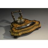 A 19th century Anglo-Indian porcupine quill and horn desk inkstand,