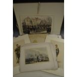 A portfolio of military prints and posters, including Napoleonic Wars scenes,