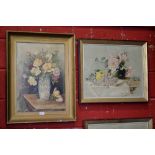 Madeleine Ramoen A Pair; Still life studies, Wine and Flowers signed, dated 1906, oil on canvas,