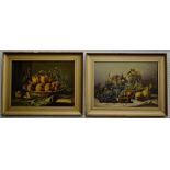 English school (early 20th century) A Pair, Still life Studies, Fruits and Leaves oils on canvas,