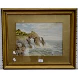 E Buxton (early 20th century) The Arch at High Tide signed, dated 1913, watercolour,