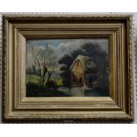 English school (19th century) The Watermill signed with monogram A K, oil on board, 25cm x 34.