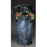 A Royal Doulton single handled vase, with Art Nouveau mottos on a mottled ground, impressed marks,