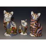 A Royal Crown Derby paperweight Fireside Cat and Fireside Kitten, boxed with certificates,