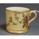 A Royal Worcester blush ivory miniature mug, floral painted decoration,