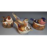 A Royal Crown Derby paperweight, Bullfinch Nesting, gold stopper, boxed; others, Goldfinch Nesting,