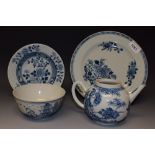 A Chinese circular plates, decorated in underglaze blue with peonies, trellis banded border,