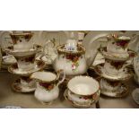 A Royal Albert Old Country Roses pattern tea set comprising tea pot, milk and sugar, six tea cups,