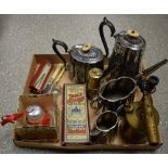 A Victorian EPNS four piece tea sesrvice; flatware; blow lamp; miniature Sir Humphrey Davy lamp;