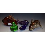 Paperweights - a large Wedgwood amber glass rabbit; a leaping dolphin;