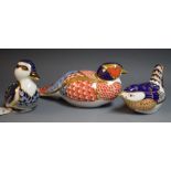 A Royal Crown Derby paperweight Pheasant; Wren and Sitting Duckling,