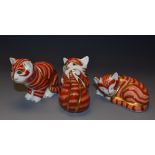 A Royal Crown Derby paperweight Sitting Ginger Kitten and Sleeping Ginger Kitten and Playful Ginger