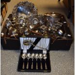 Metalware - a silver plated five branch candelabrum; a silver plated biscuit barrel;