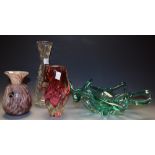 Decorative glassware - an aquamarine splash glass dish; a Murano glass swirl vase;