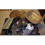 Metalware - pewter tankards; candlesticks; circular tray; table salts; muffineer;