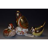 A Royal Crown Derby paperweight Kingfisher; others Bakewell Duckling and Blue Tit,