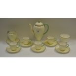 A Wedgwood part coffee service gilt edge, green painted finial c.