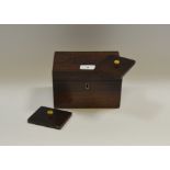 A George IV rosewood rectangular tea caddy, hinged cover enclosing a pair of lidded compartments, c.