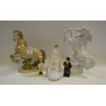 Decorative Ceramics - a Spanish Nao type figure of a rearing Horse; another in the white;