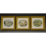 English School A set of three, Ashbourne, Thorpe and High Peak watercolour, oval, 6.