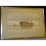 Charles Thornley (fl.1855 - 1898) Beached Sailing Barge signed, dated 1876, watercolour, 20cm x 37.