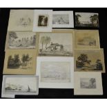 A folio of early 19th century watercolours, various subjects, landscape, seascape, buildings,