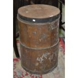 A scumbled metal flour bin, circa 1900. 70cm high x 46cm diameter.