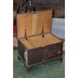 A small Victorian pine tool chest, hinged cover, ogee feet.