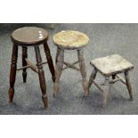 Three Victorian stained pine stools.