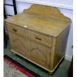 A Victorian scumbled pine wash stand, shaped gallery,