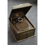 An oak cased HMV Model 103 gramophone.