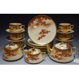 A late 19th century Satsuma tea service, comprising teapot, six cups, saucers and side plates,