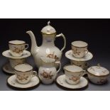 A Royal Copenhagen coffee set for six, coffee pot, cream and sugar, pattern 688,