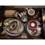 Ceramics - A Paragon tea service, red border, floral decoration, teapot, five cups, six saucers,