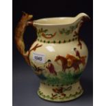 A John Peel musical jug, relief moulded with hunting scenes, fox handle,