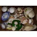 Royal Crown Derby - six Olde Avesbury soup cups and sauce boat; a Green Derby Panel cup and saucer,