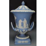 A Wedgwood Japserware two handled pedestal vase and cover,