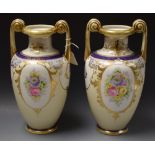 A pair of Japanese Noritake two handled baluster vases, 29cm high,