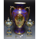 A large Noritake Japanese two handled pedestal vase, 37cm high,