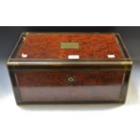 A late-20th century burr maple and mahogany writing box,