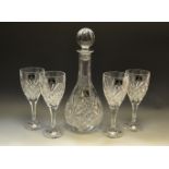 A Royal Doulton crystal glass wine decanter and four conforming glasses,