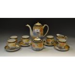 A Japanese 'Samurai China' egg shell coffee service for 6, including cups and saucers, coffee pot,