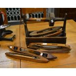 A 19th century wool winder box; a Henry Mills and Son Ltd loom shuttle; others;