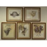 Joan Beuche, after, a set of five, African Animals,