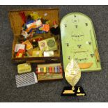 Household Goods - a green painted Bagatelle board; a Folk Art painted mahogany box; tobacco tins;