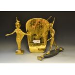 2 Egyptian figures and engraved plaque (3)