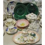 Ceramics - a Carlton Ware strainer; Wedgwood green glazed sunflower side plates and dish;
